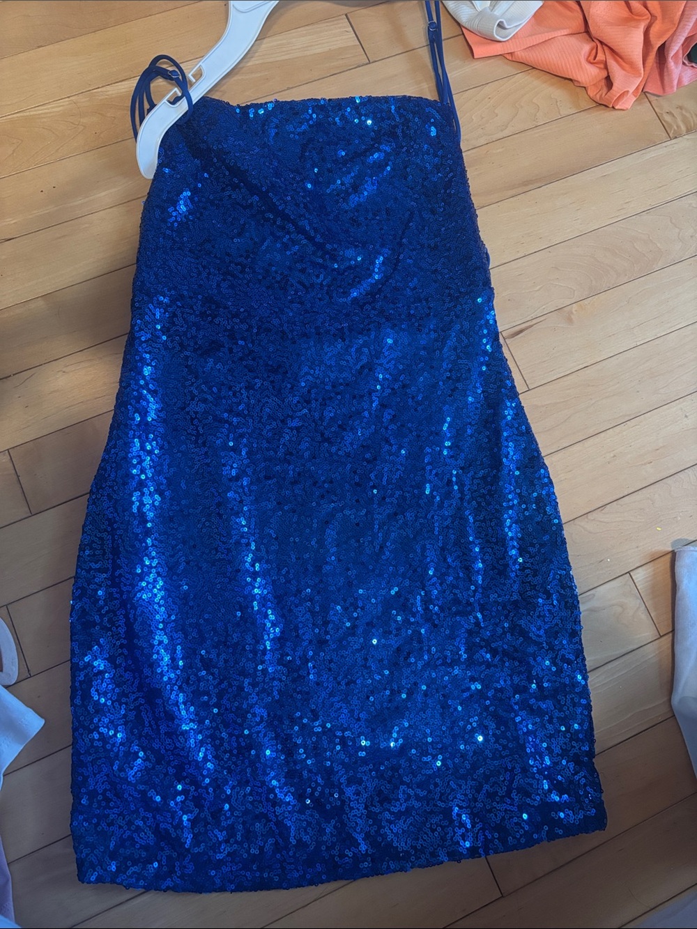 Blue Sequin Mini Dress with Spaghetti Straps